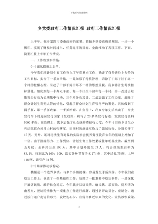 乡党委政府工作情况汇报-政府工作情况汇报