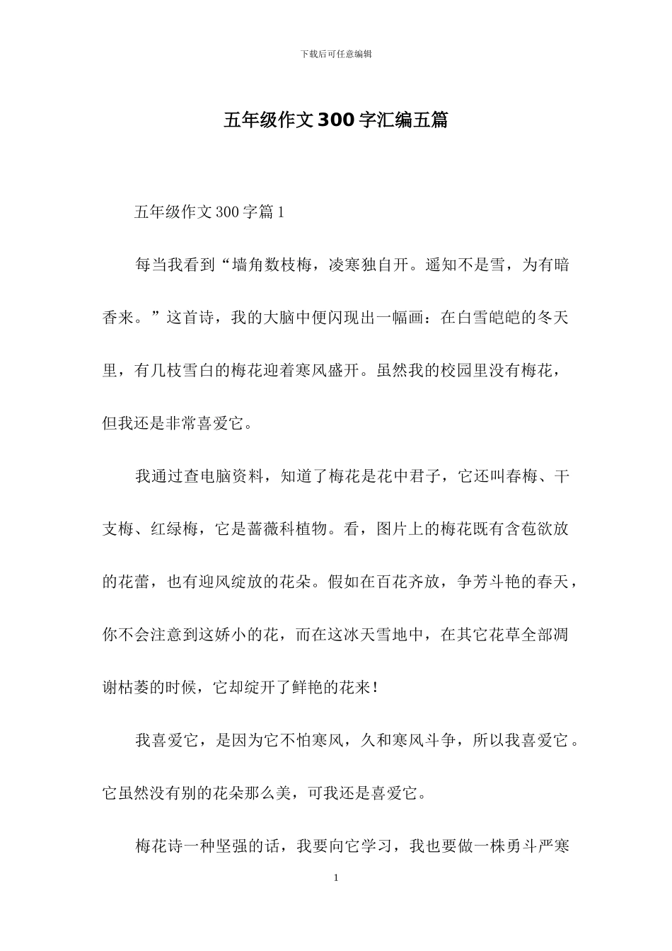 五年级作文300字汇编五篇_第1页