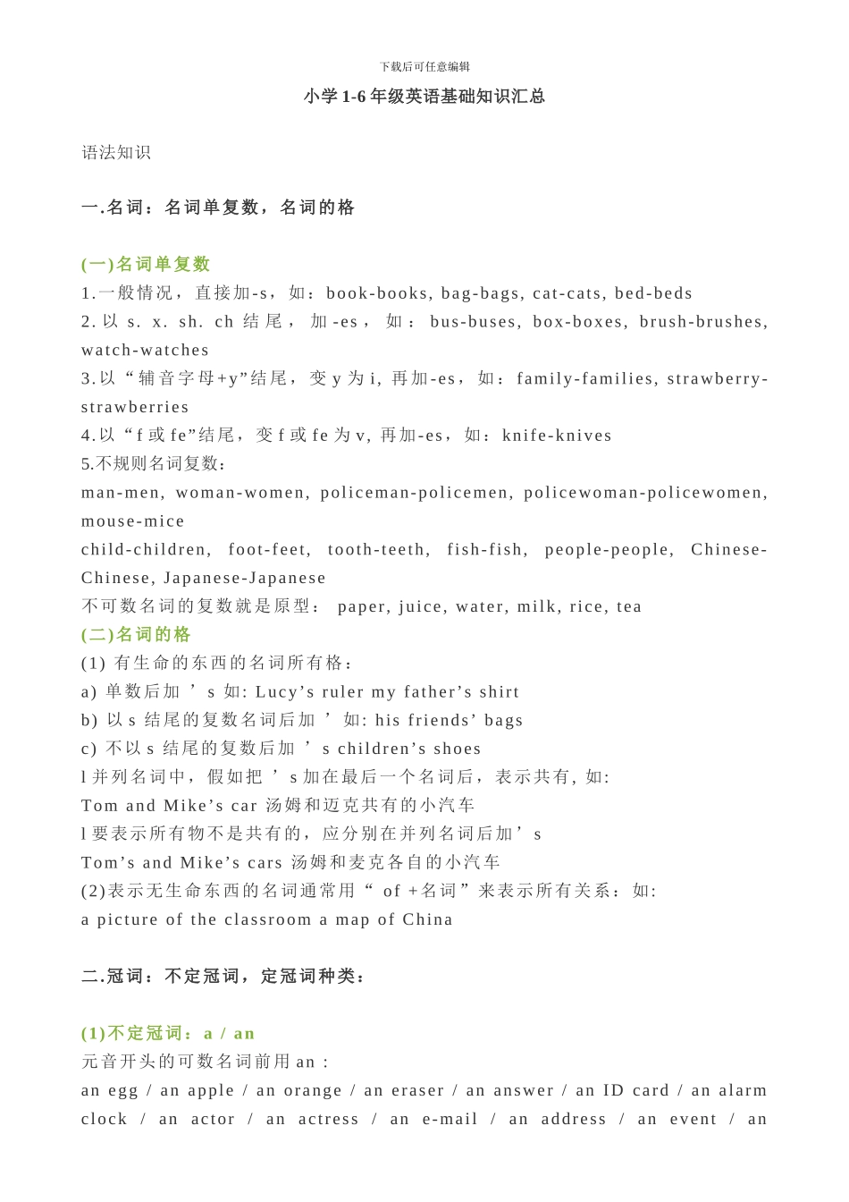 人教版1-6年级英语词汇与语法_第1页