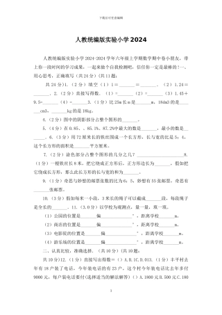 人教统编版实验小学2024