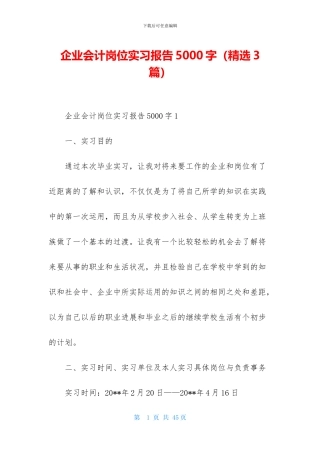 企业会计岗位实习报告5000字