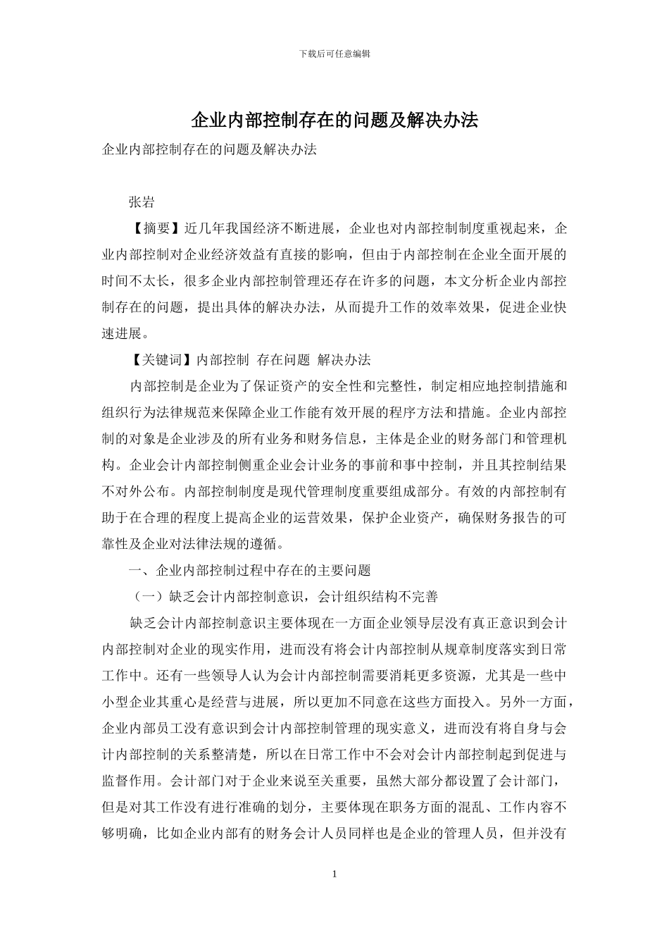 企业内部控制存在的问题及解决办法_第1页