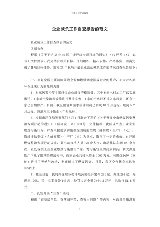 企业减负工作自查报告的范文