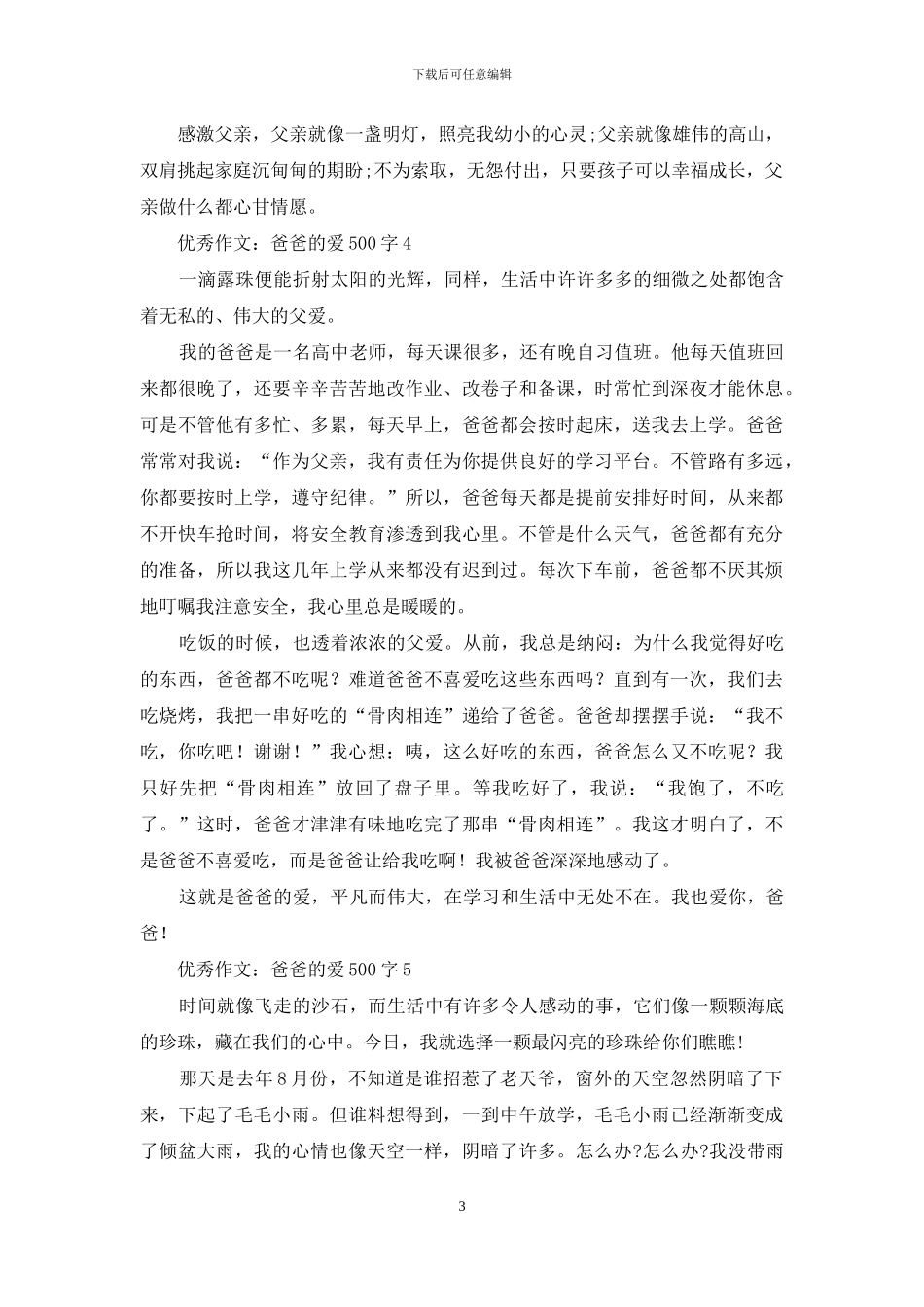 优秀作文：爸爸的爱500字_第3页