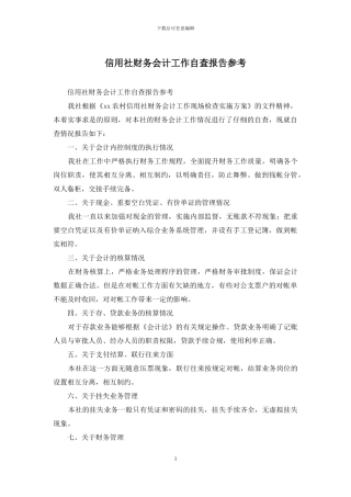 信用社财务会计工作自查报告参考