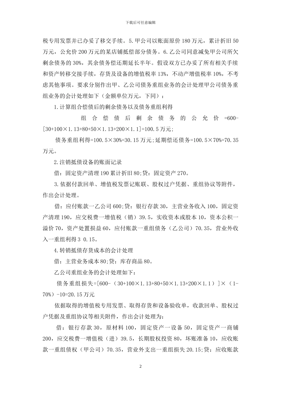 债务重组业务核算案例解析_第2页