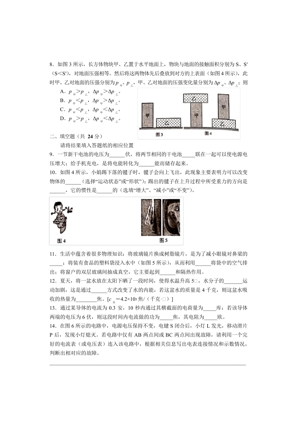 2020年上海市宝山区初三二模物理试卷_第2页