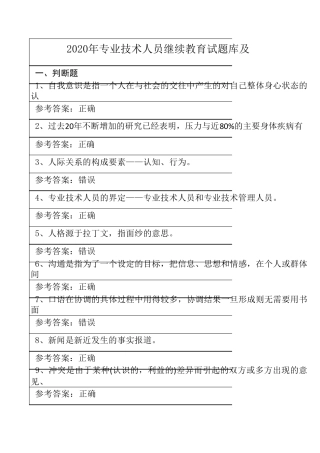 2020年专业技术人员继续教育试题库及答案
