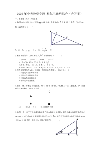 2020年中考数学专题相似三角形综合练习