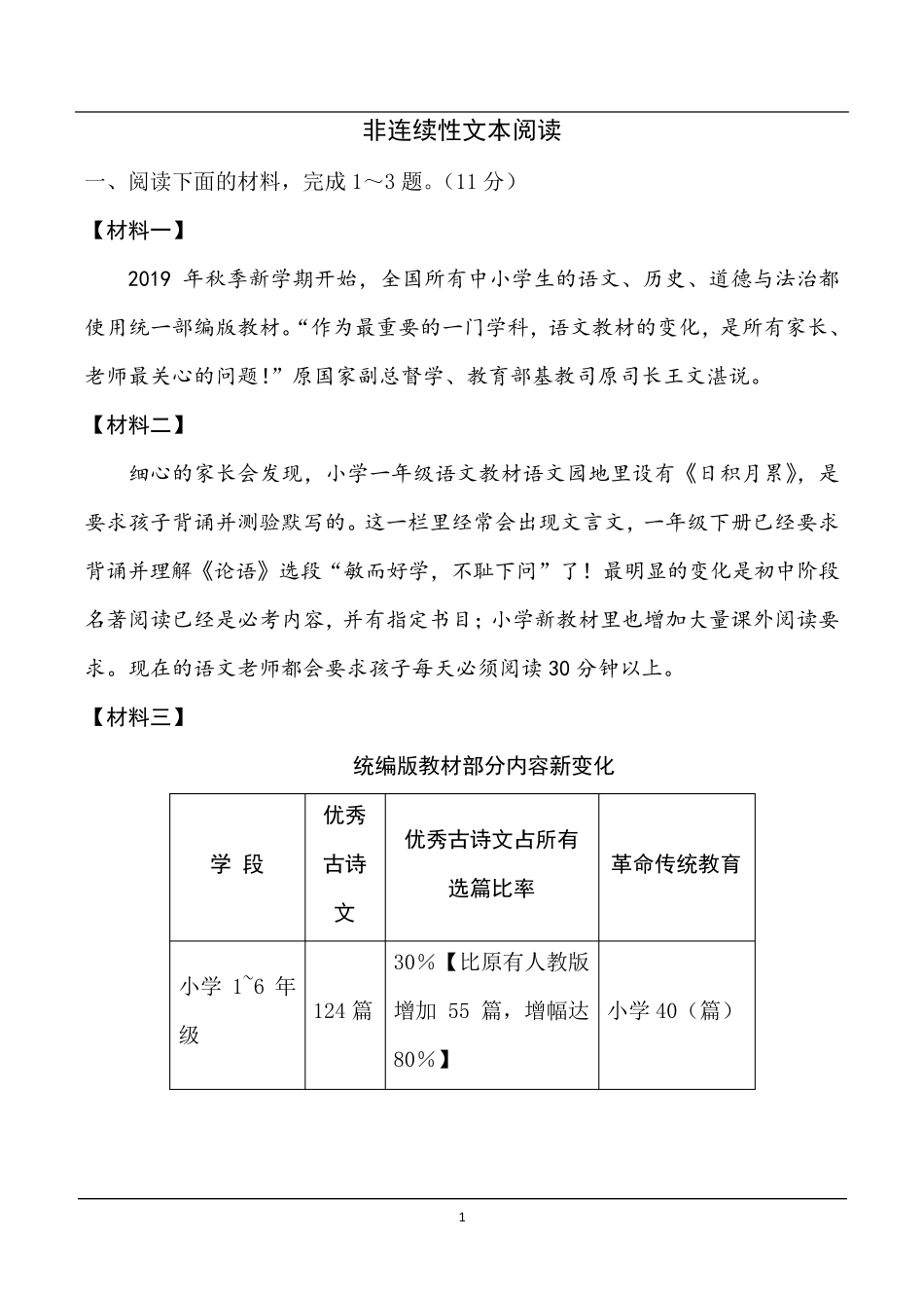 2020年中考阅读突破训练之非连续性文本阅读_第1页