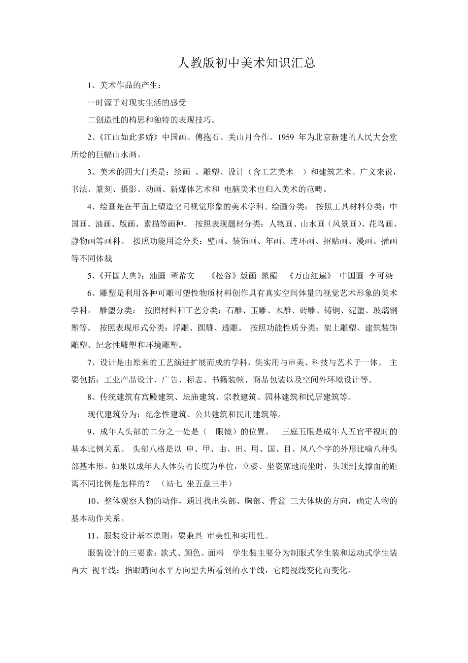 2020年人教版初中美术知识汇总_第1页