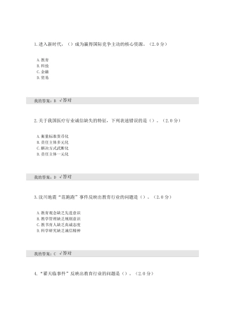 2020年全国专业技术人员继续教育考试答案诚信建设文本满分