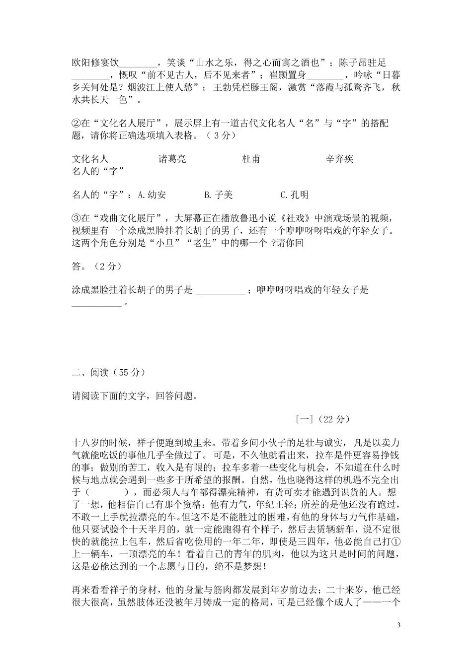 2020年安徽省中考语文试卷及答案_第3页