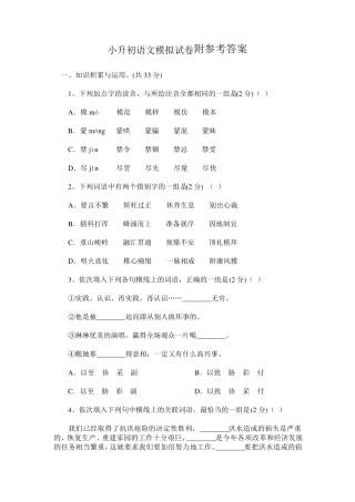 2020年小升初语文模拟试卷及答案