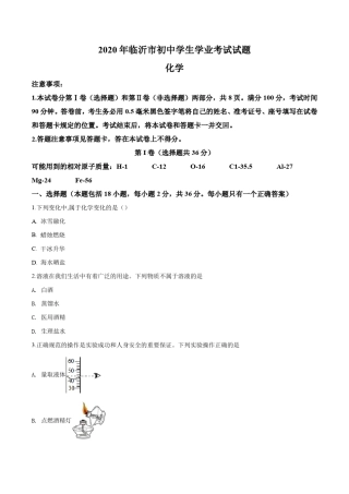 2020年山东省临沂市中考化学试题及答案