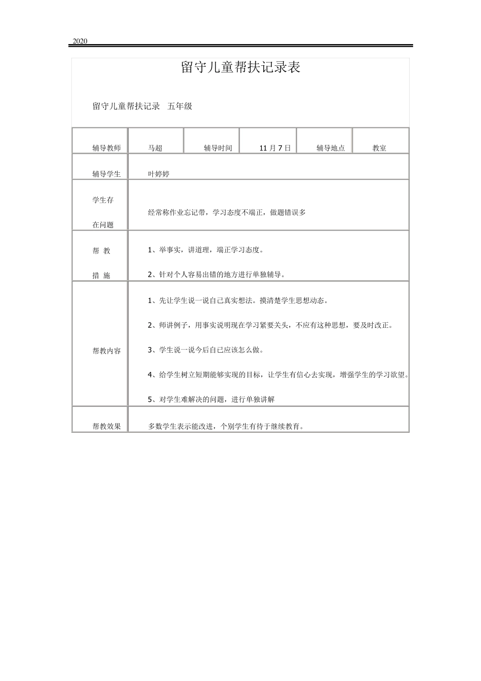 2020年教师帮扶学生记录10篇_第2页