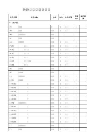 2020年新会计准则(会计科目明细表)