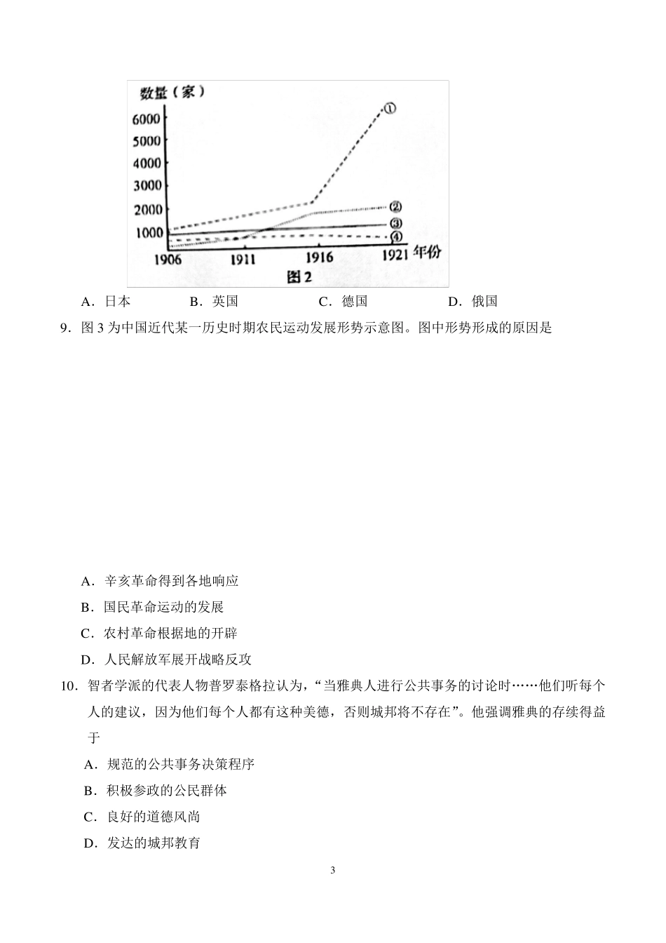 2020年新高考卷Ⅰ历史(山东)高考真题_第3页