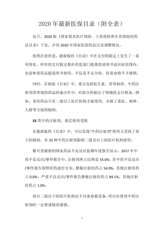 2020年最新医保目录(附全表)