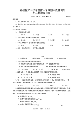 2020年杨浦区初三物理一模试卷含答案