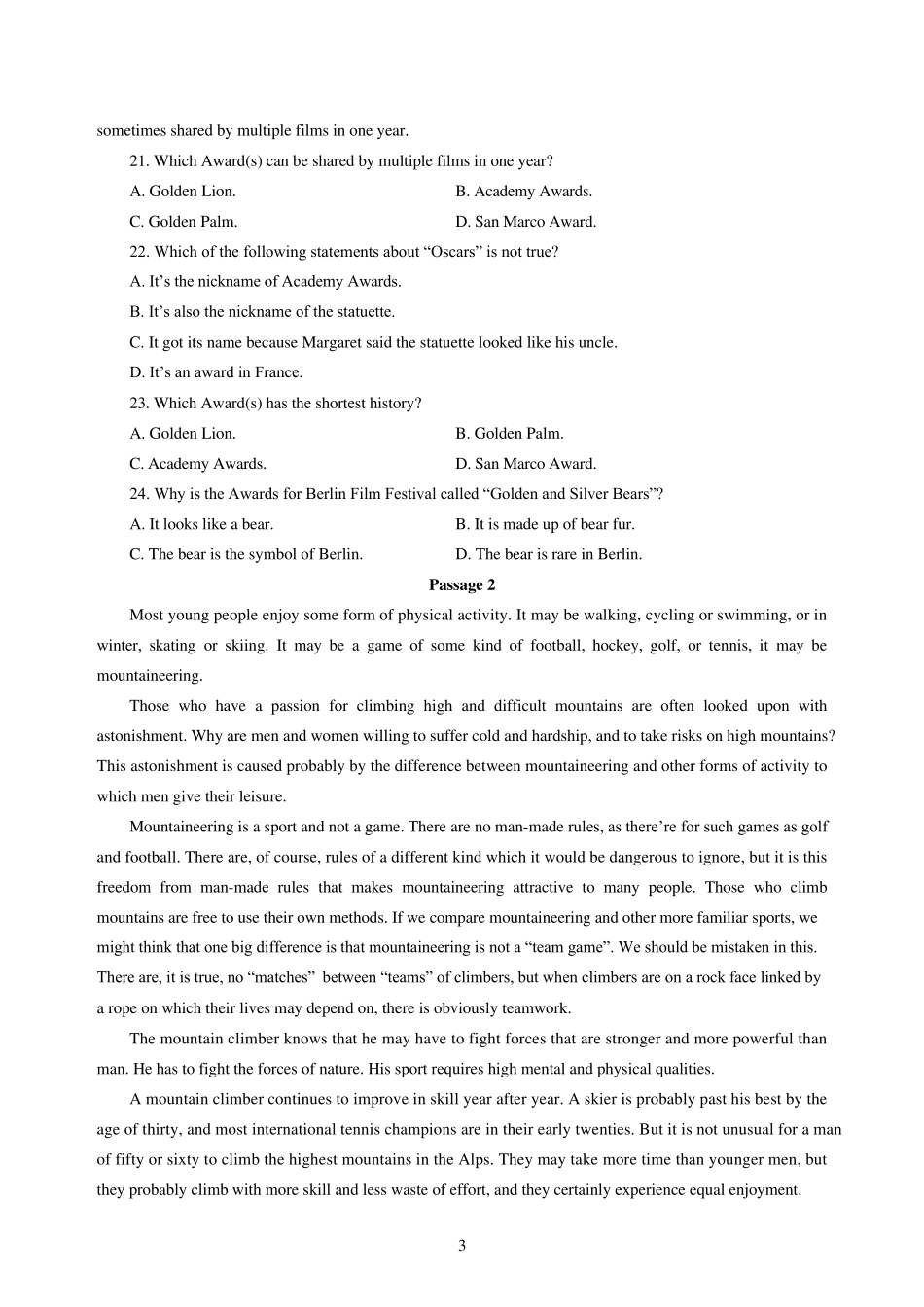 2020年湖北省农村义务教育教师招聘英语模拟卷一及答案解析_第3页