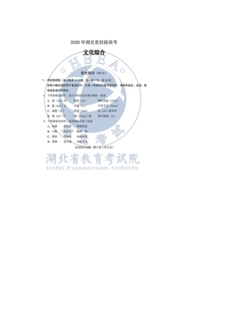 2020年湖北省技能高考文化综合试卷及参考答案