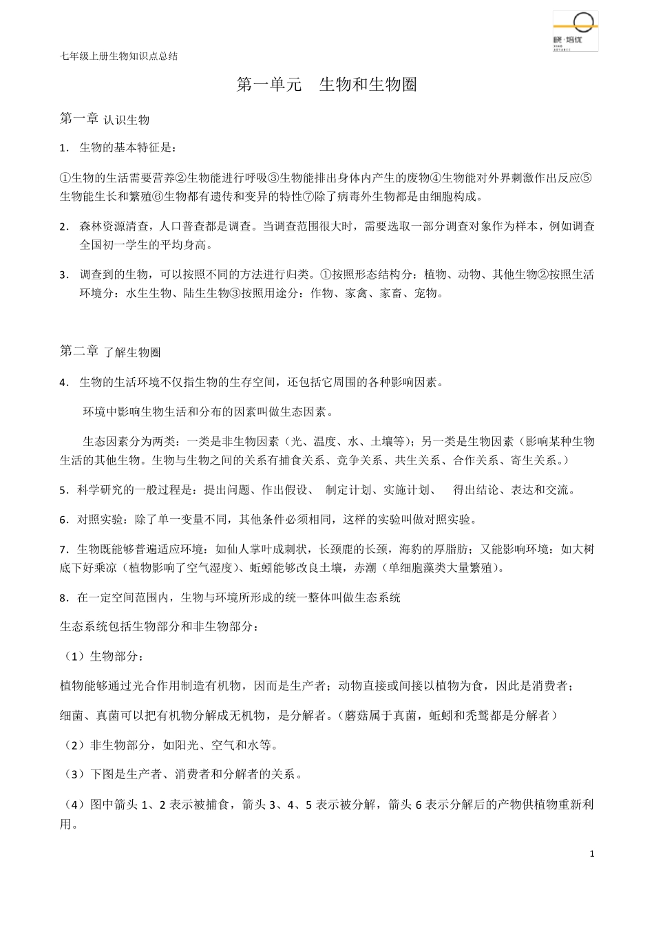2020年生物七年级上册知识点汇总_第1页
