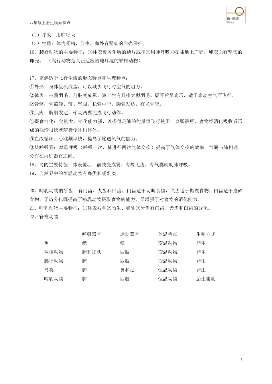 2020年生物八年级上册知识点汇总_第3页