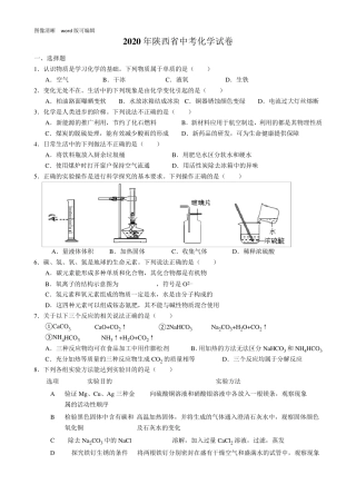 2020年陕西省中考化学试题