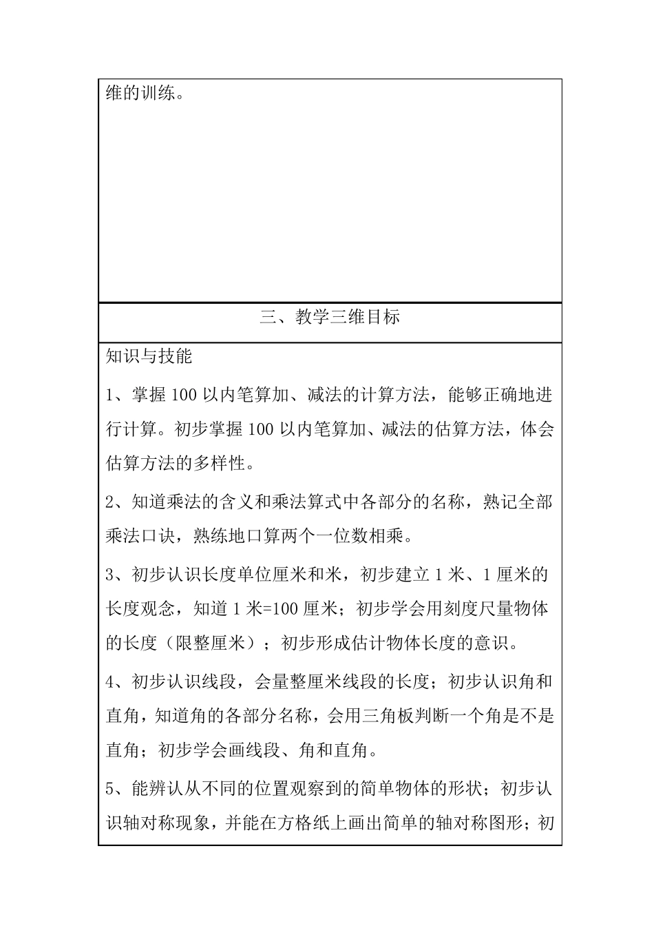 2020新人教版二年级数学上册教学计划+进度表_第2页