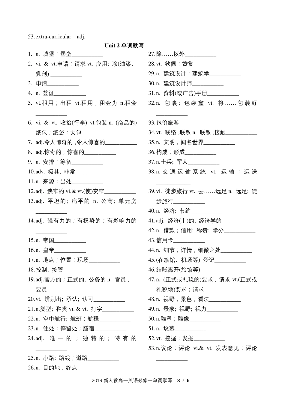 2020新人教高一英语必修一单词默写_第3页