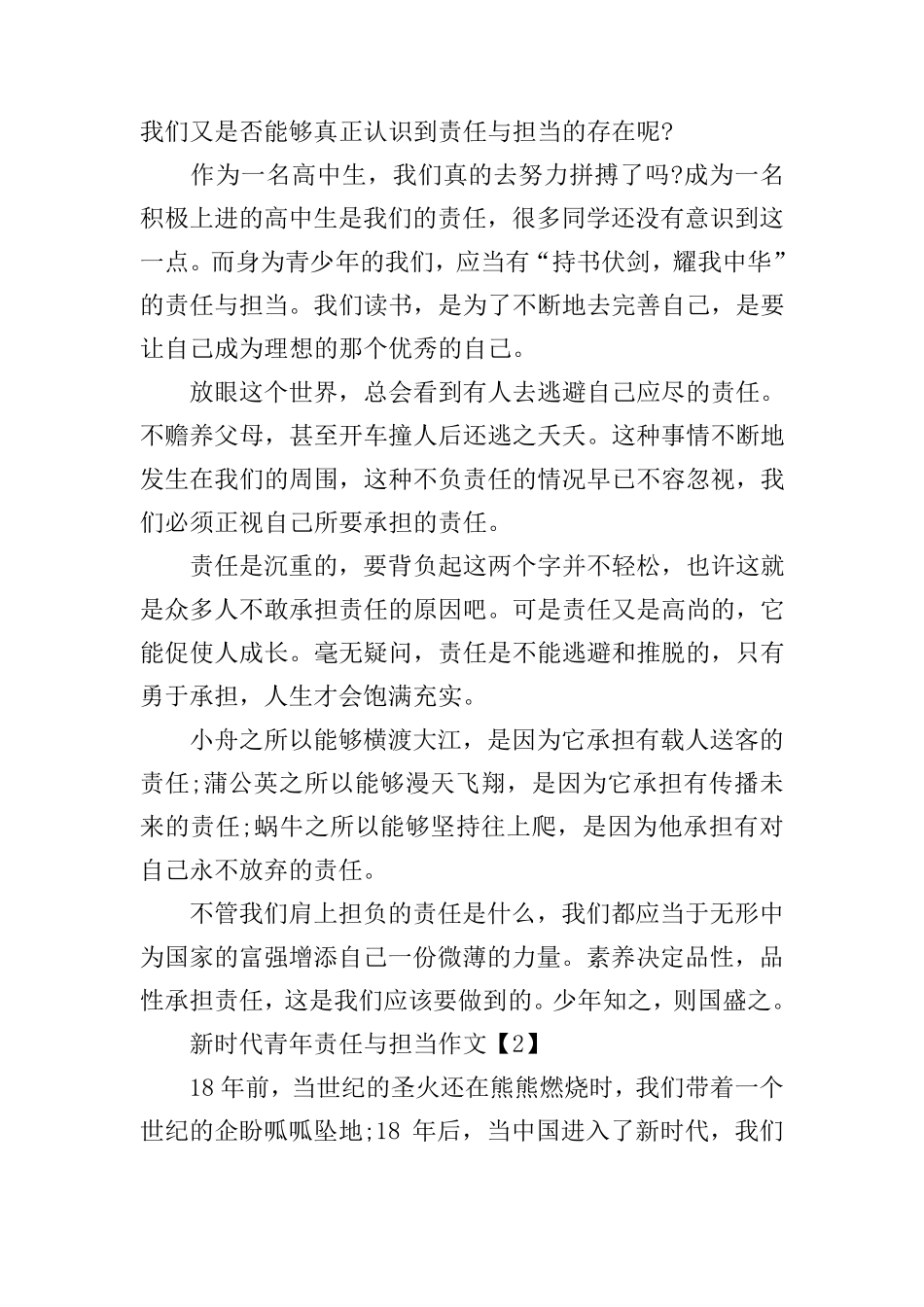 2020新时代青年责任与担当作文最新大全5篇_第2页