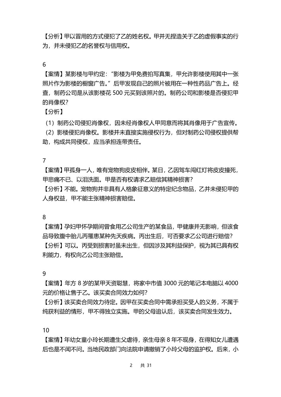 2020民法小案例汇总(130个)_第2页