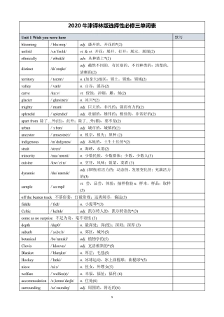 2020译林版高中英语选择性必修三单词表