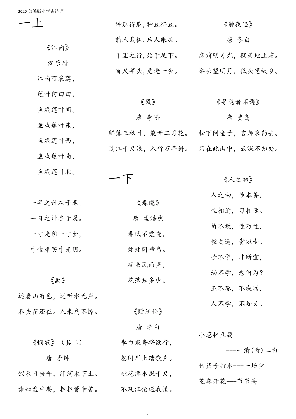 2020部编版小学古诗词全集_第1页