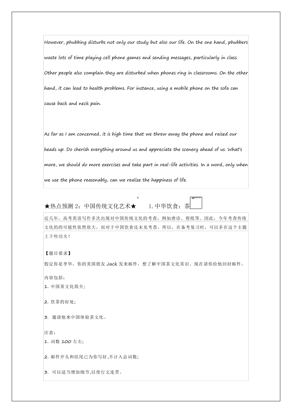 2020高考英语写作20个热点预测+满分范文_第3页