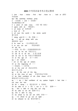 2021中考英语备考考点笔记整理