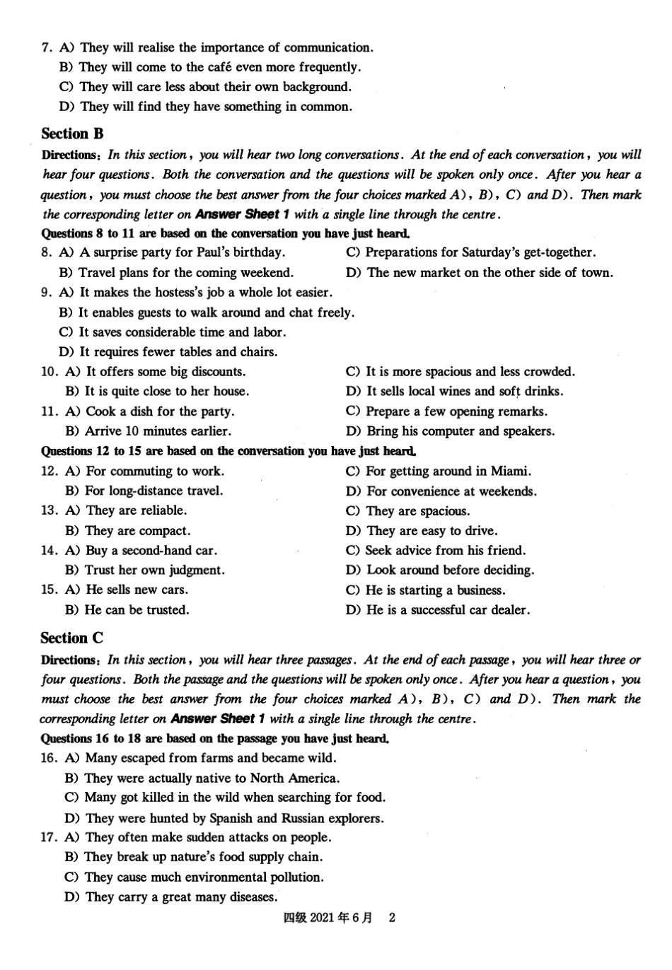 2021年06月四级真题第1套[可复制可搜索]_第2页