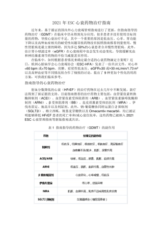 2021年ESC心衰药物治疗指南