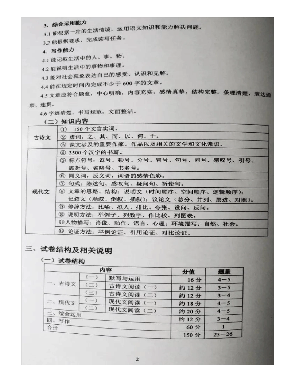 2021年上海市初中语文课程终结性评价指南_第2页