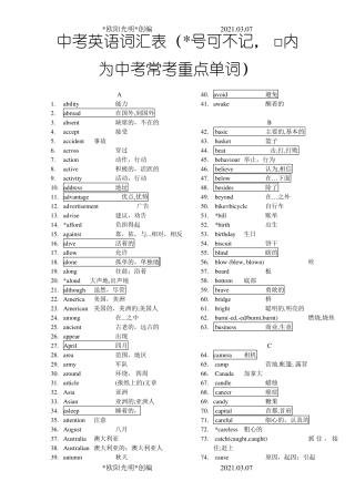 2021年中考英语常考词汇