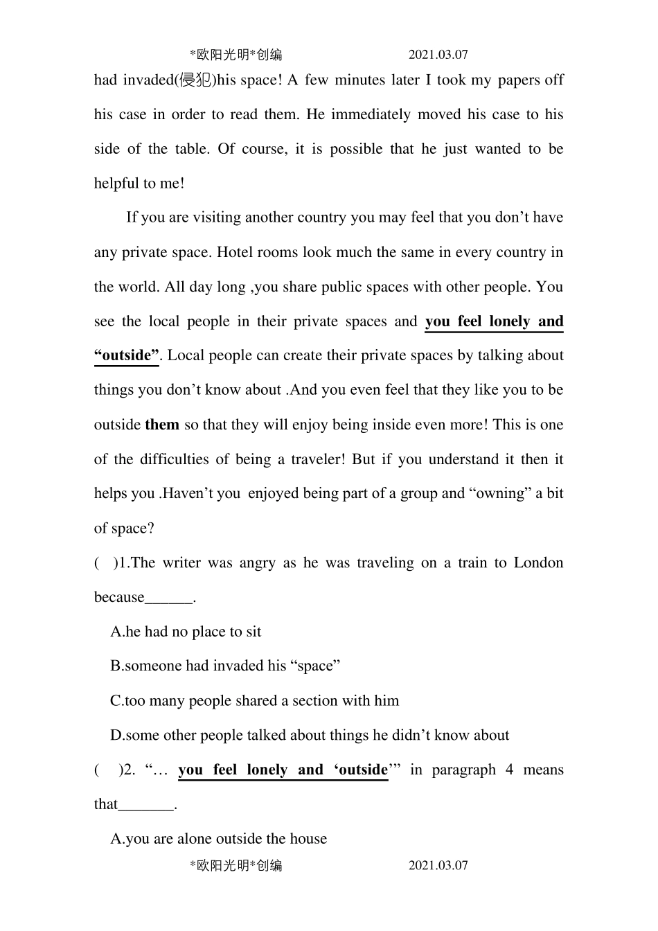 2021年中考英语阅读理解10篇_第2页