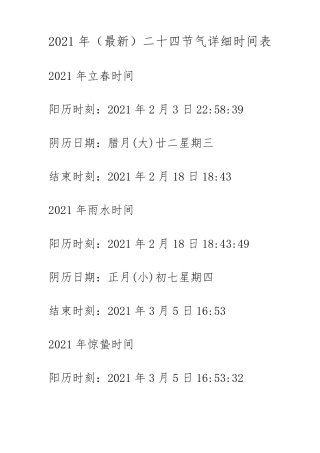 2021年二十四节气详细时间表
