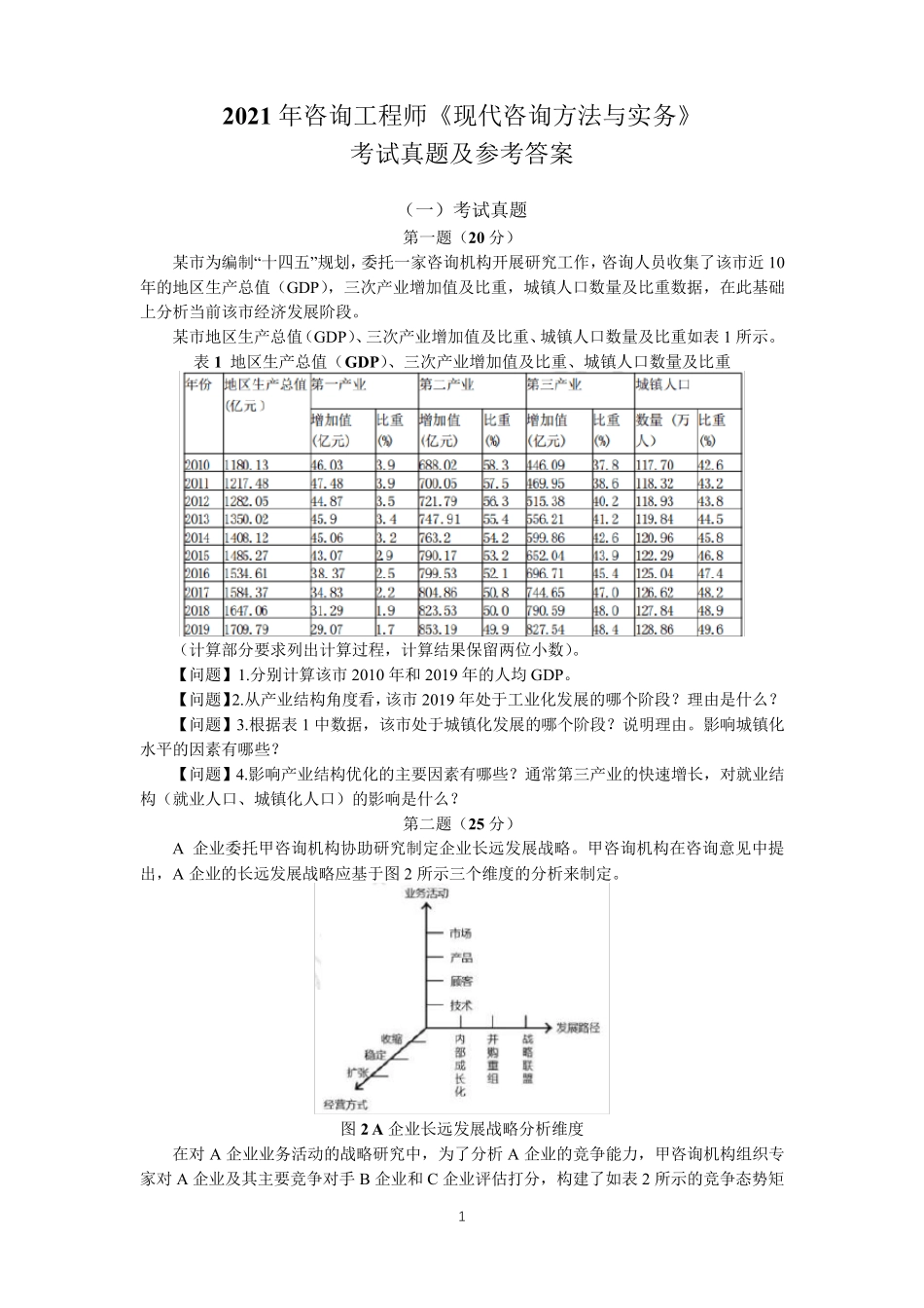 2021年咨询工程师(投资)《现代咨询方法与实务》考试真题及参考答案_第1页