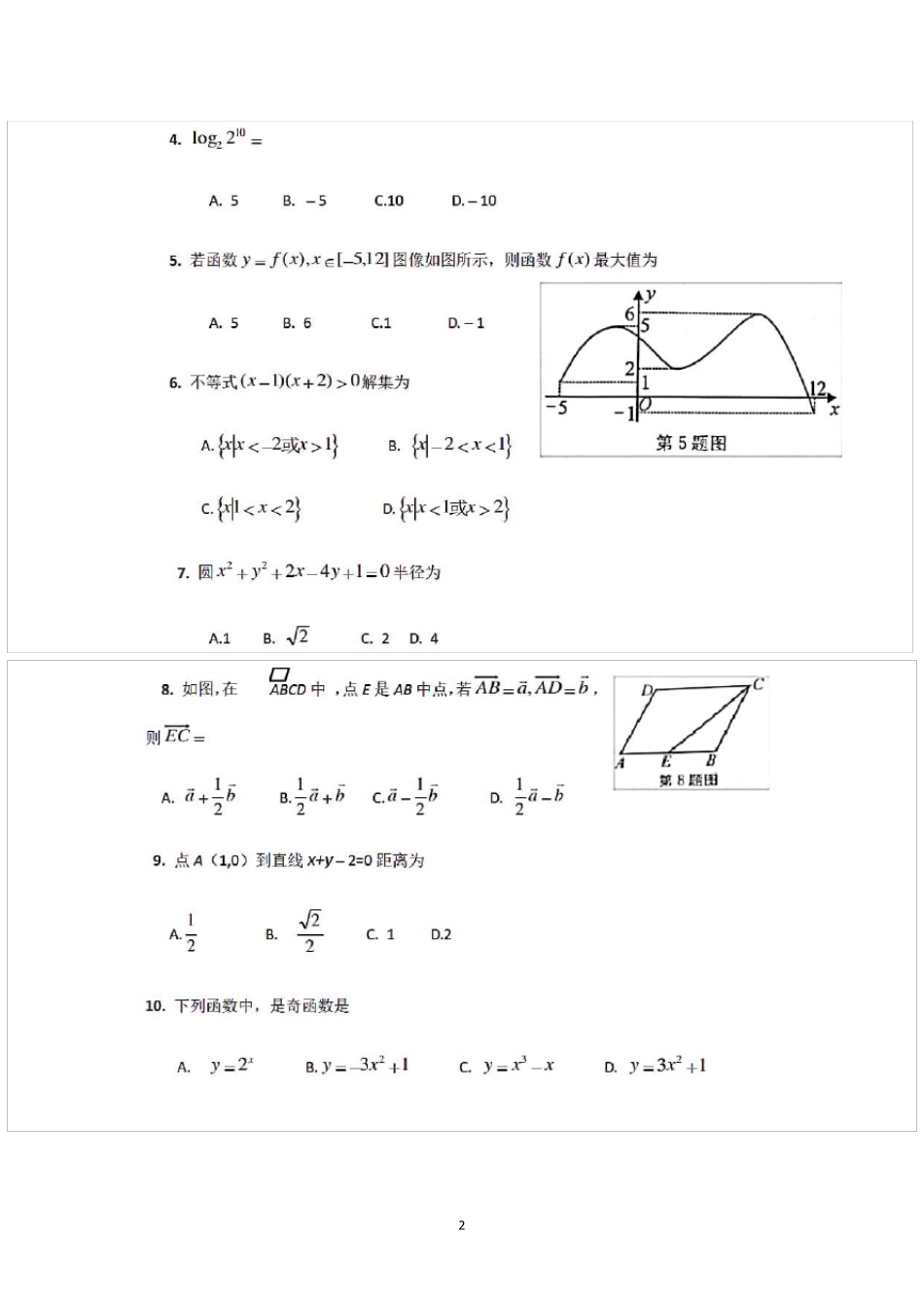 2021年安徽省数学会考真题_第2页