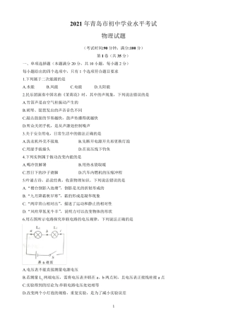 2021年山东省青岛市中考物理真题