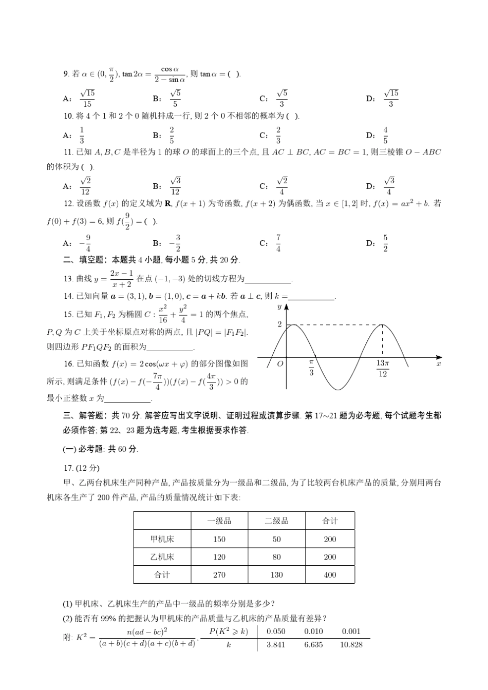 2021年普通高等学校招生全国统一考试理科数学(甲卷)(附答案解析)_第3页