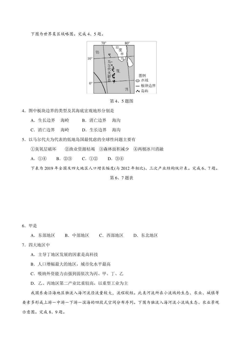 2021年浙江卷地理高考试题_第2页