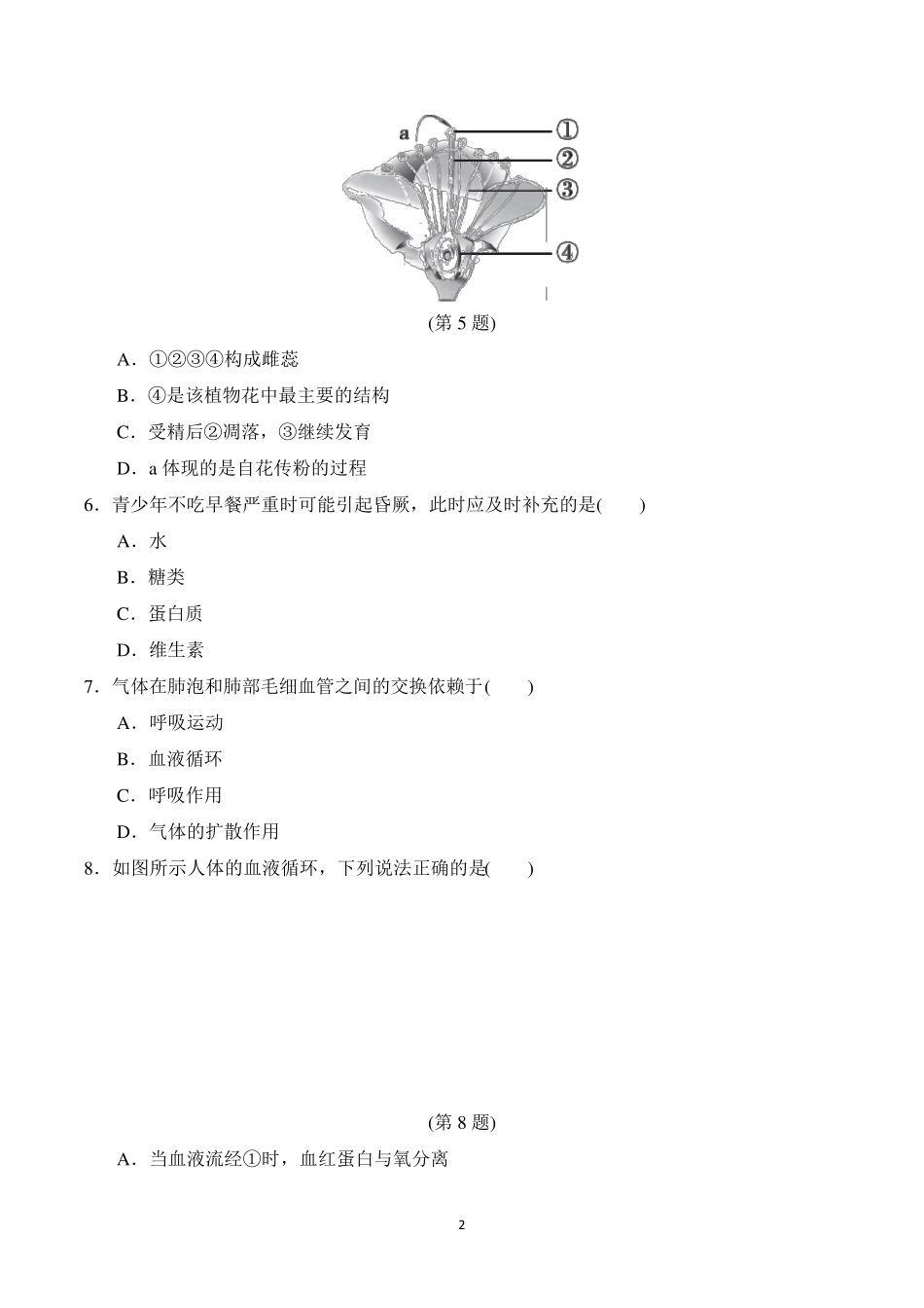 2021年生物中考模拟试卷及答案_第2页