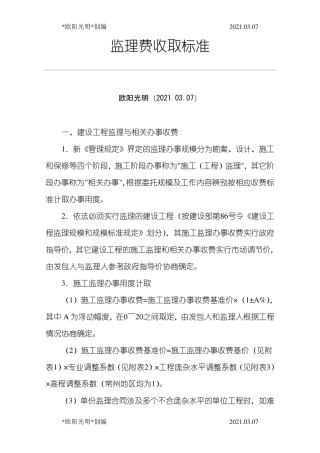 2021年监理费标准